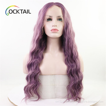 factory synthetic lace frontal wig longest purple deep wave hair synthetic lace frontal wigs